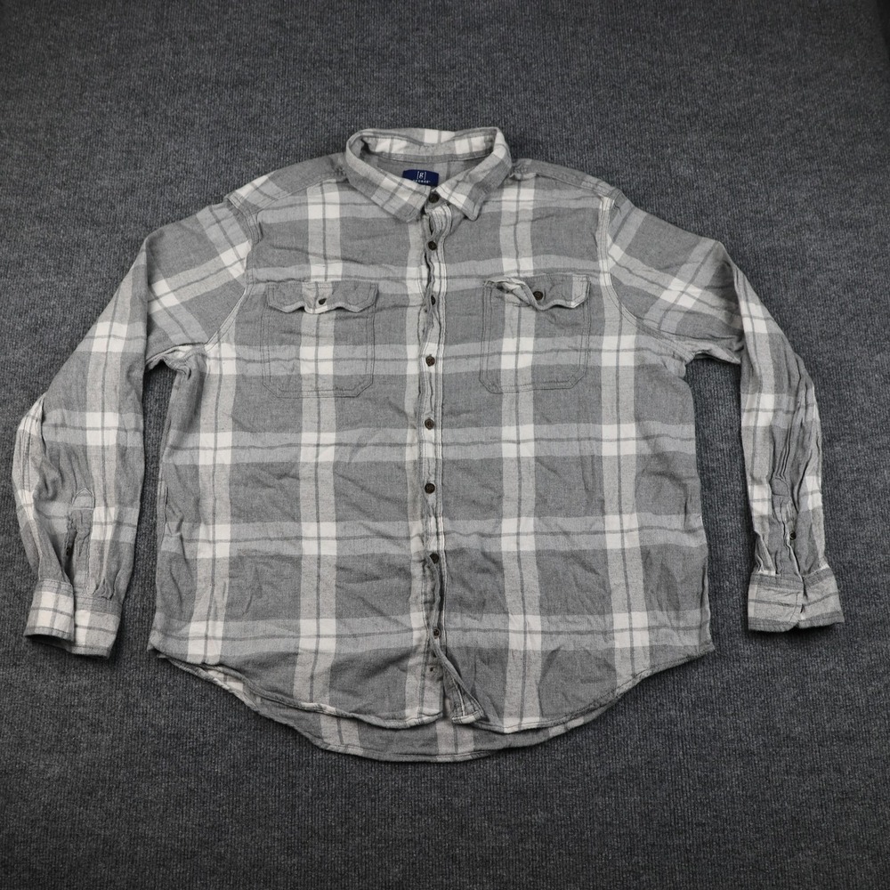 George Shirt Mens 2XL Gray Plaid Flannel Button Down Long Sleeve Casual Workwear